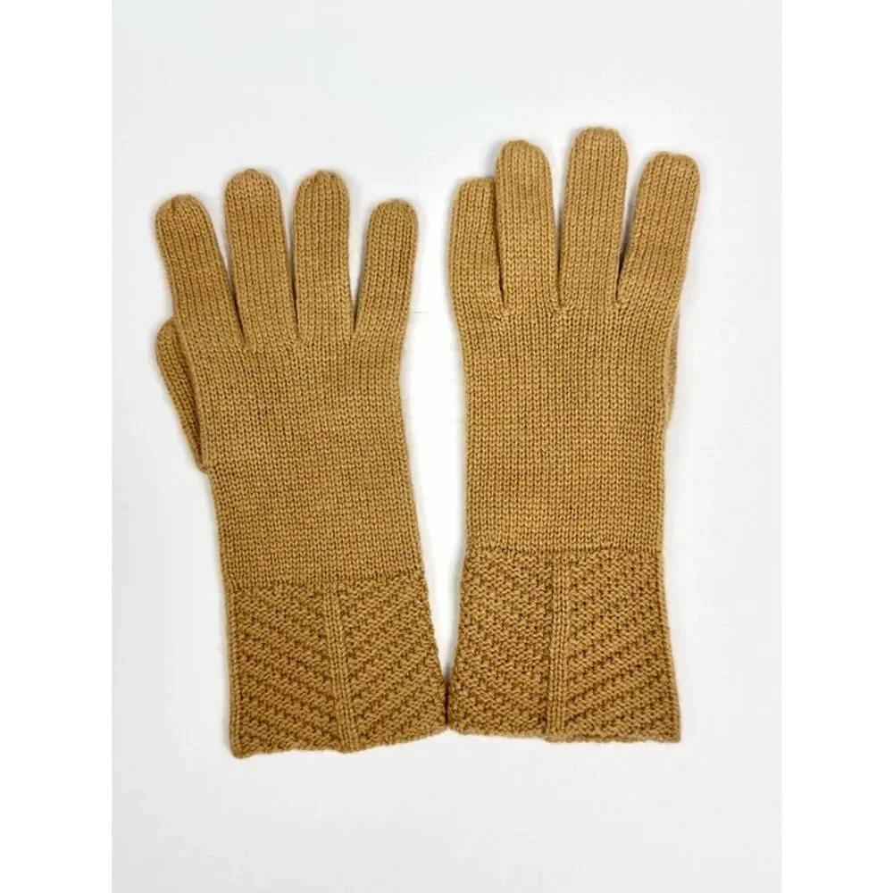 NWOT Lord & Taylor Knit Cashmere Gloves Camel Color One Size Soft Winter